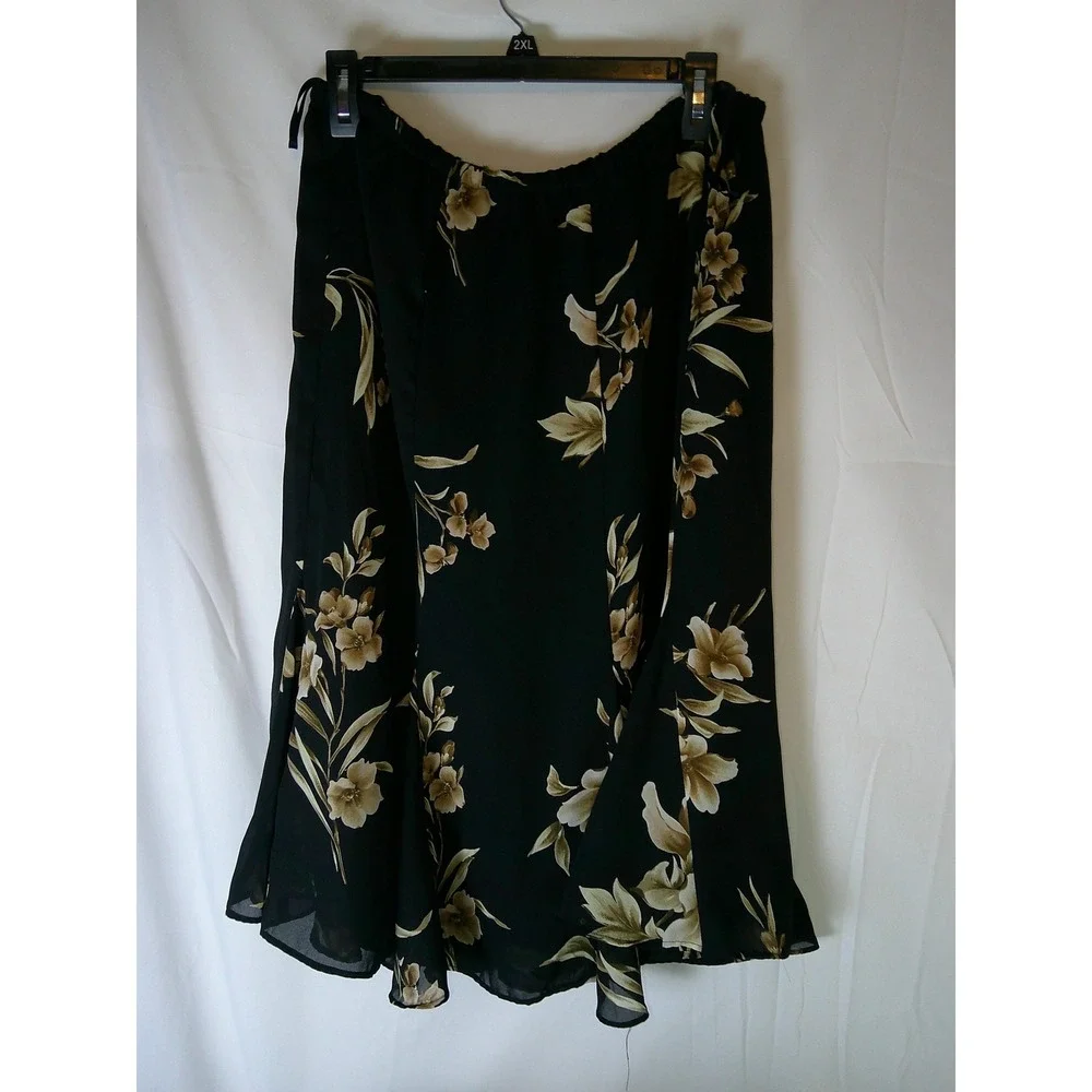 Dana Kay Womens Black Floral Skirt Suit 2 Piece Set Jacket Plus Size 24W